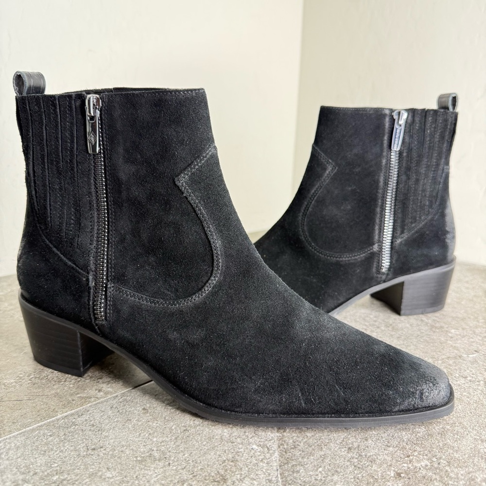 New Donald J. Pliner Banks Black Suede Distressed Western Bootie Women’s Size 10